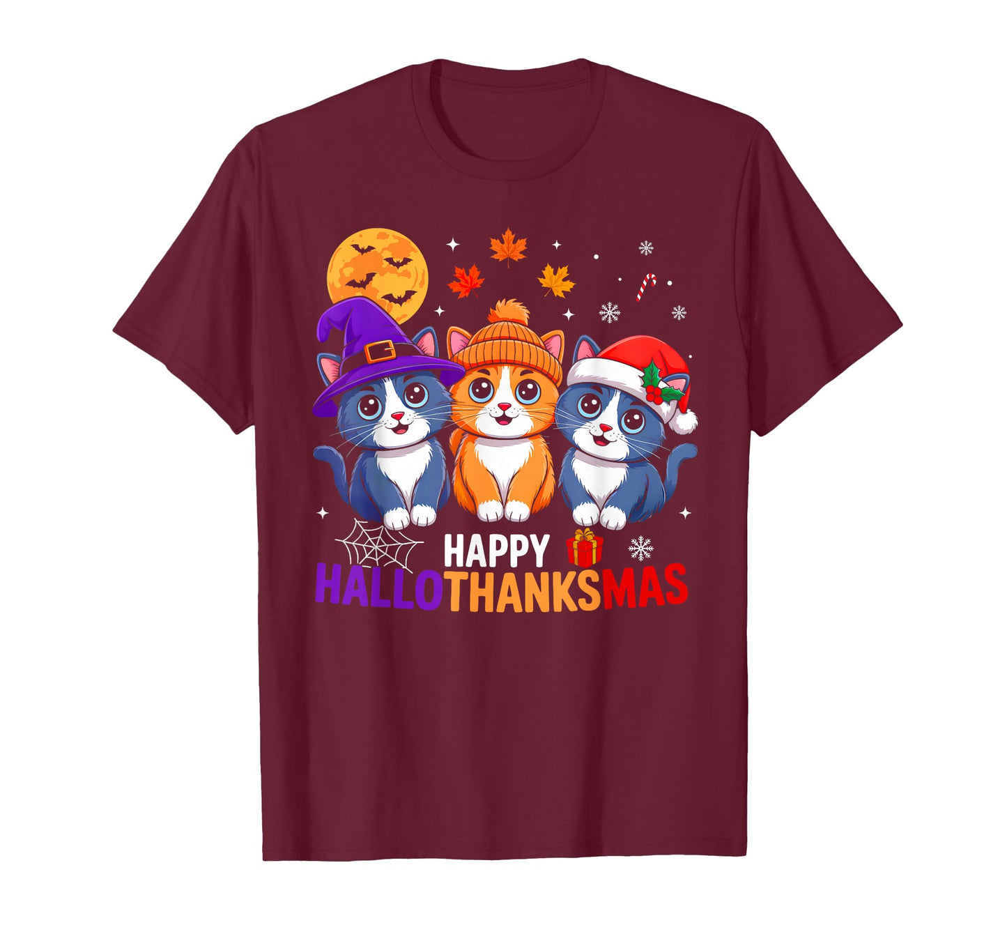 Cat Halloween Christmas Happy Hallothanksmas Thanksgiving T-Shirt
