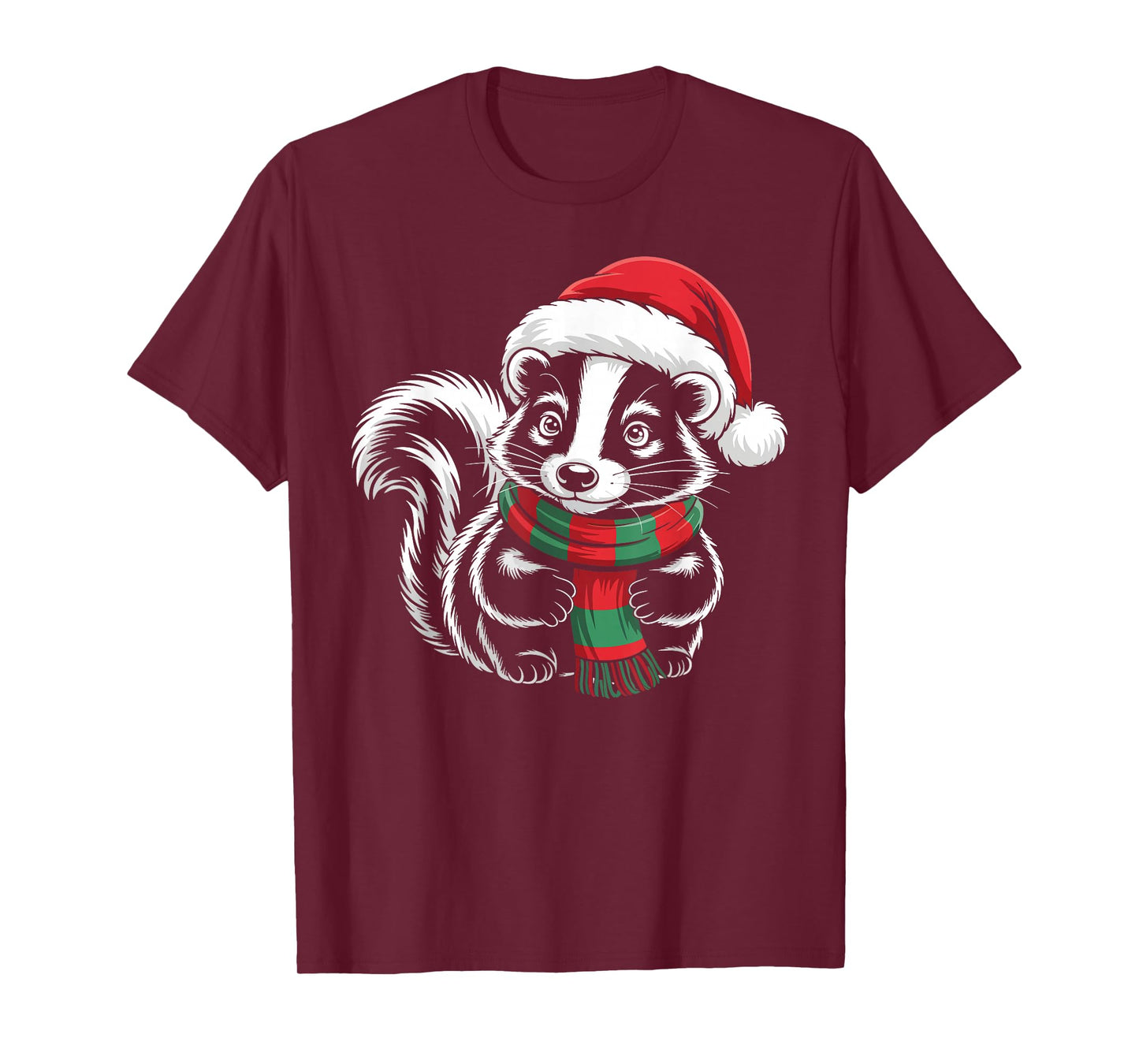 Skunk Xmas Santa Hat Scarf Christmas Costume T-Shirt