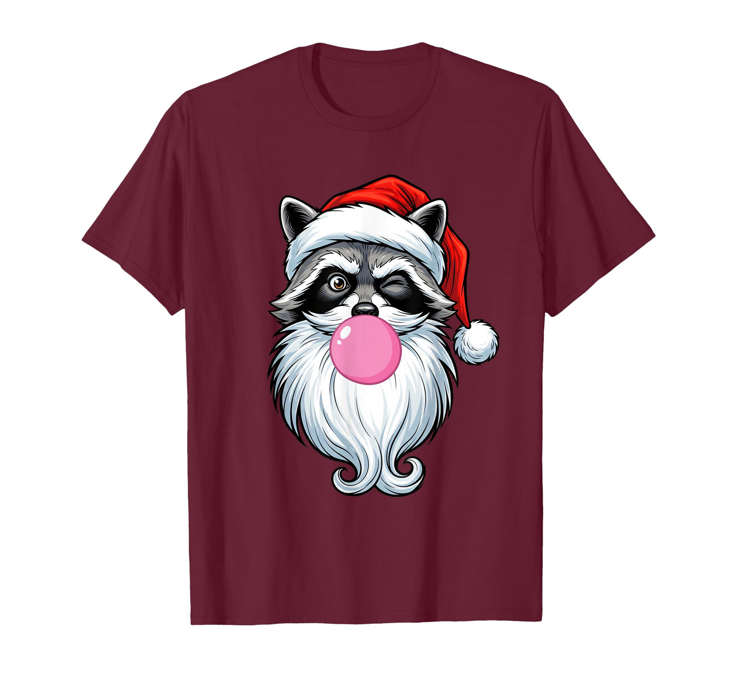Winking Raccoon Santa with Bubble Gum Funny Santa Christmas T-Shirt