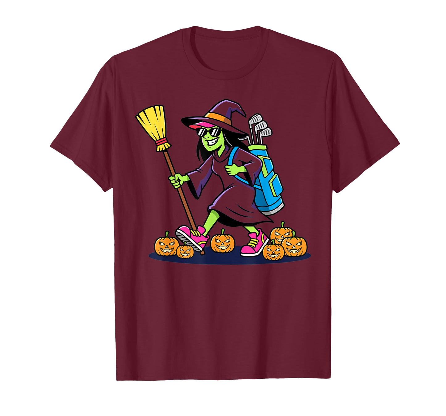 Halloween Witch Golf Pumpkins Funny Spooky Cartoon T-Shirt