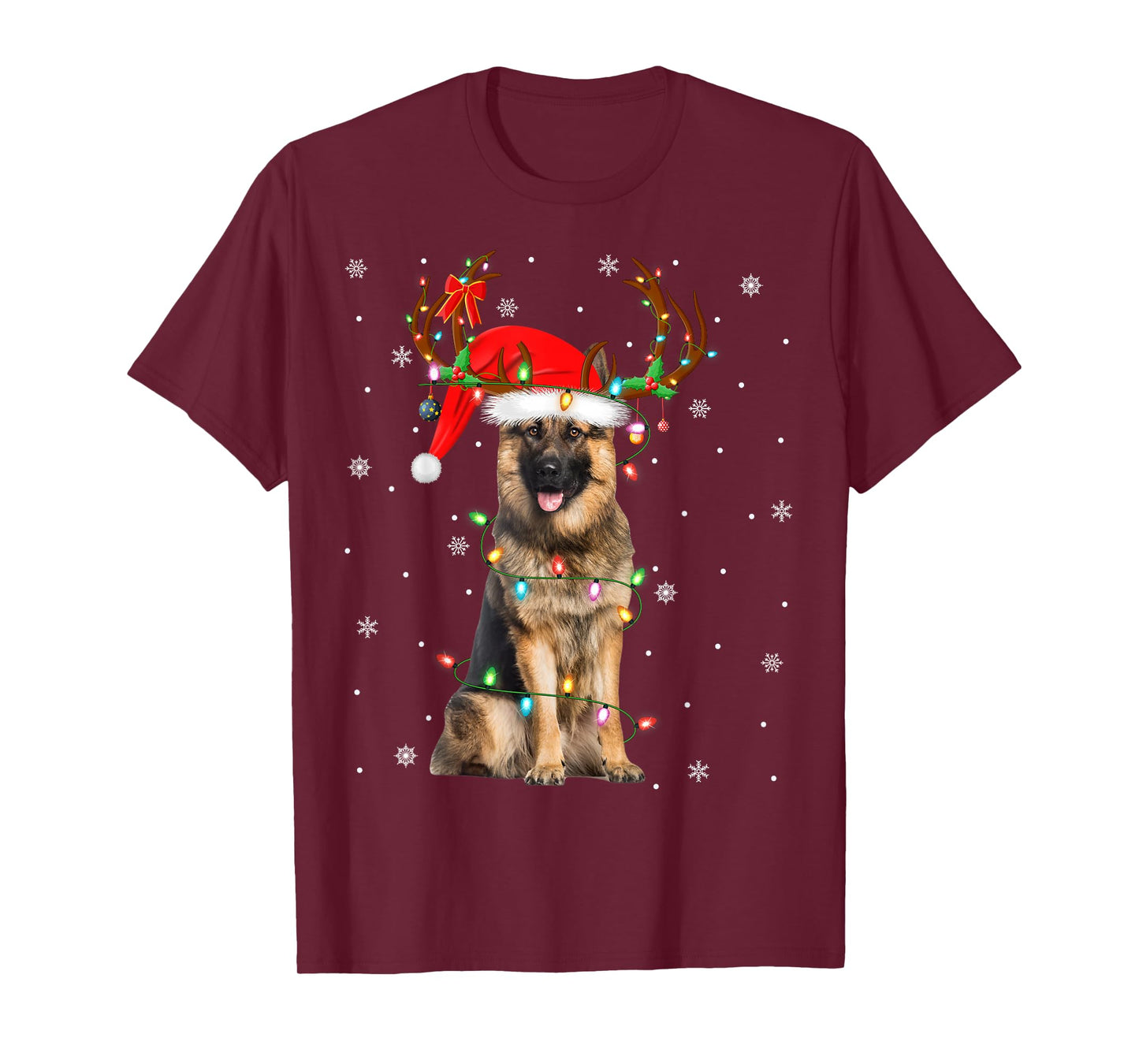 German Shepherd Dog Christmas Lights Reindeer Santa Xmas T-Shirt