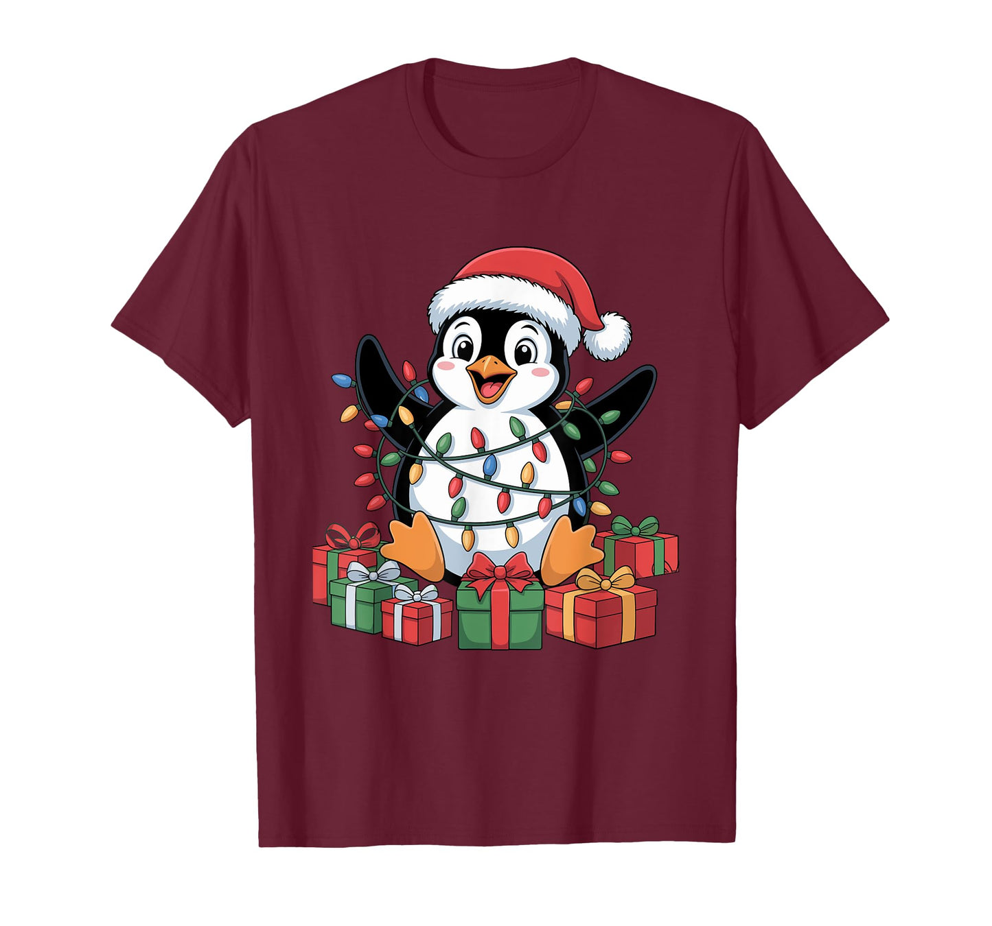 Funny Penguin Santa Hat Animals Lovers Ugly Christmas Pajama T-Shirt