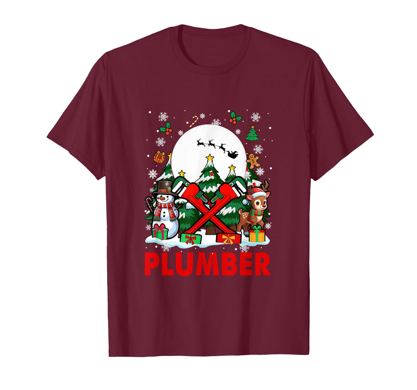 Plumber Job Tools Santa Snowmen Reindeer Christmas Trees T-Shirt