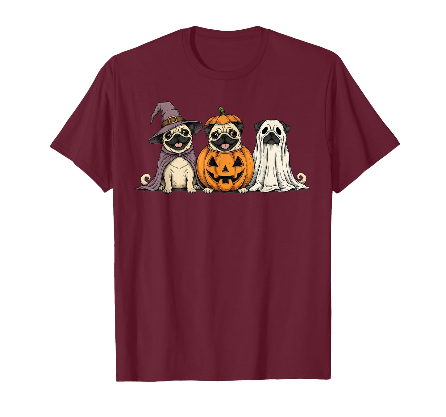 Spooky Ghost Pug Pumpkin Halloween Dog Lover T-Shirt