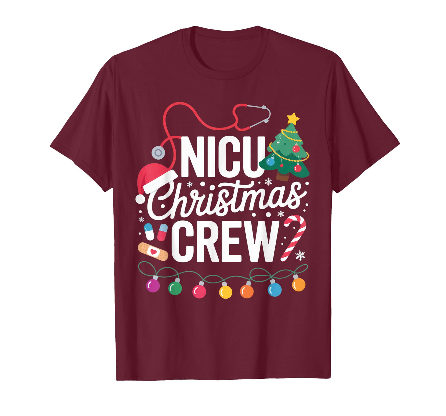 NICU Christmas Crew Nurse Doctor Holiday Lights Shirt T-Shirt