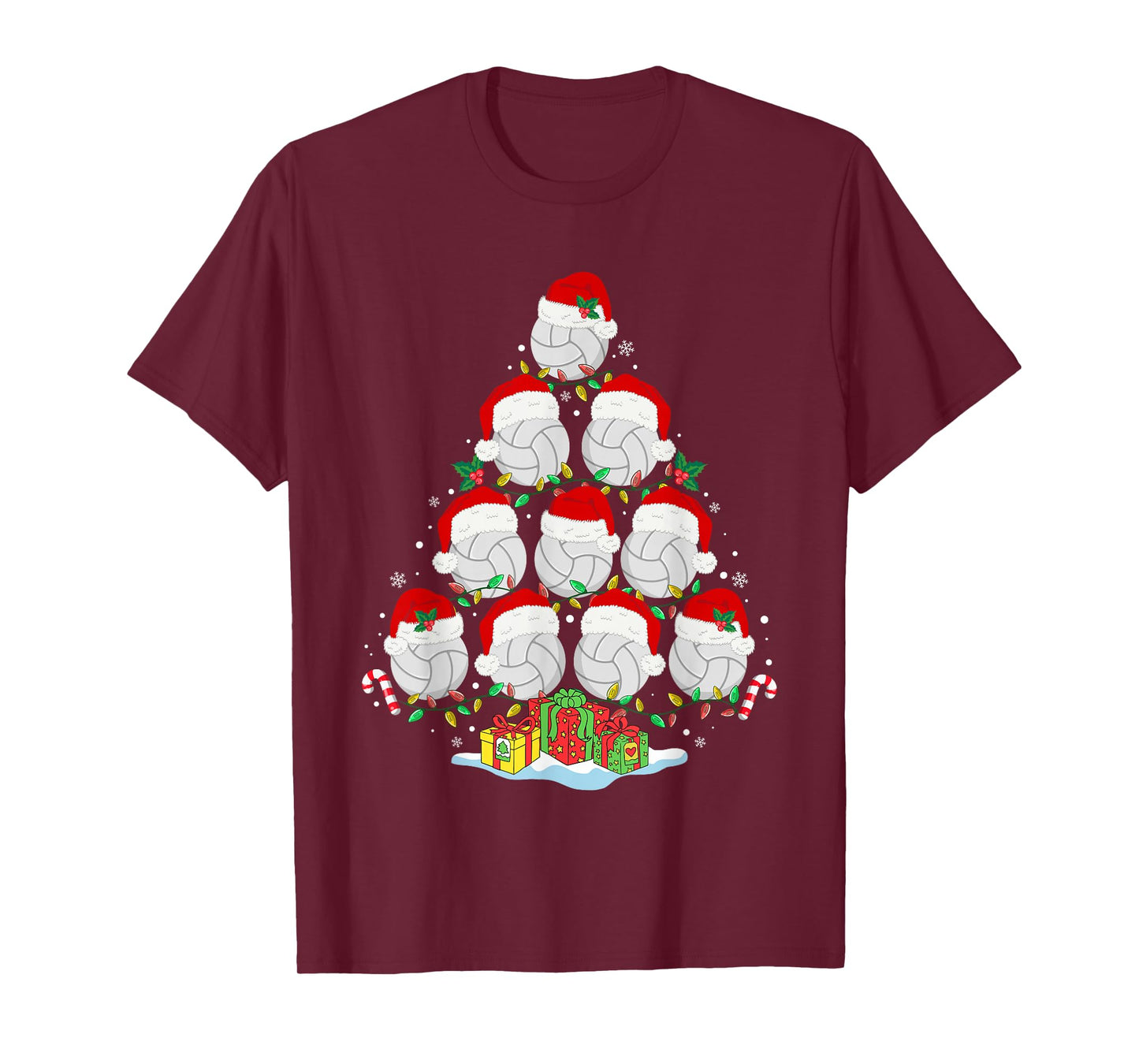 Volleyball Christmas Tree Lights Funny Xmas Girls Teen Women T-Shirt