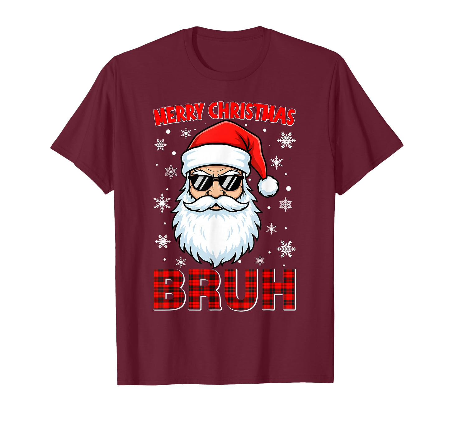 Merry Christmas Bruh Red Plaid Funny Santa Claus Sunglasses T-Shirt