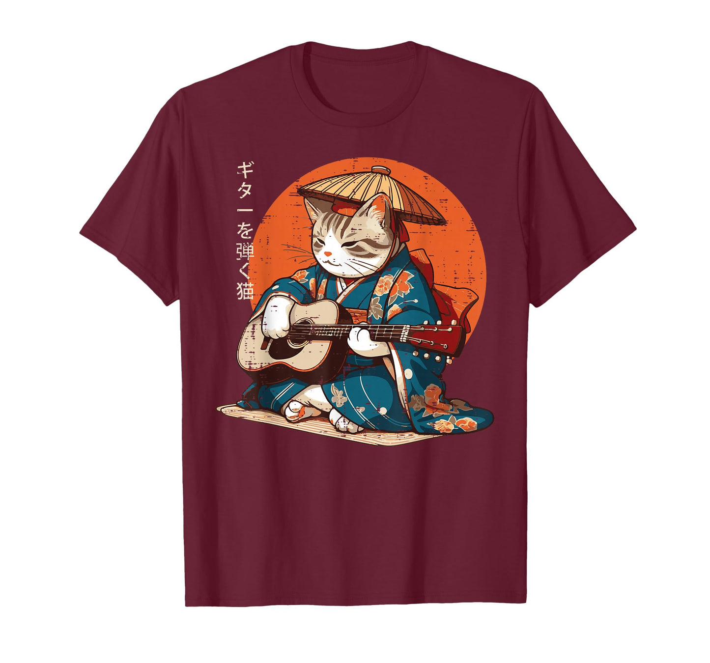 Japanese Cat Kimono Guitar Samurai Music Men Boys Kids Women T-Shirt