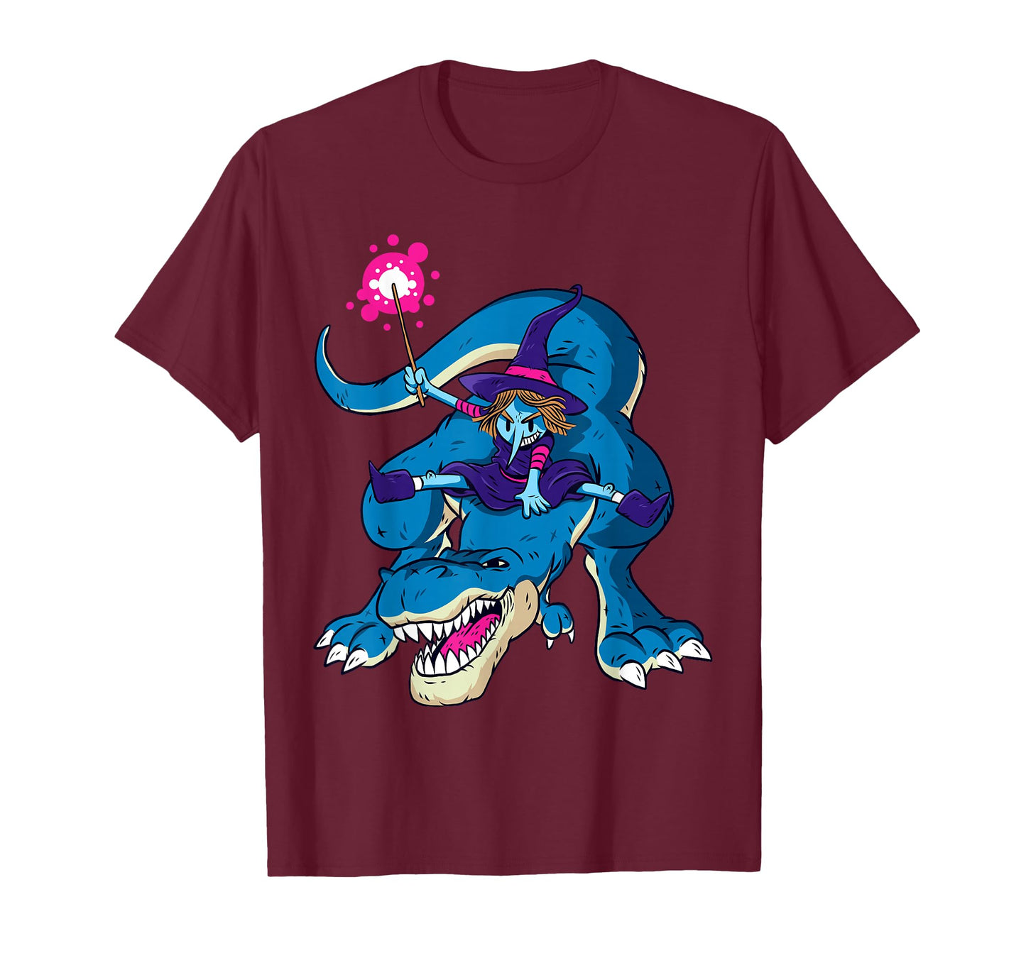 Witch on Dinosaur Funny Halloween Costume Design T-Shirt