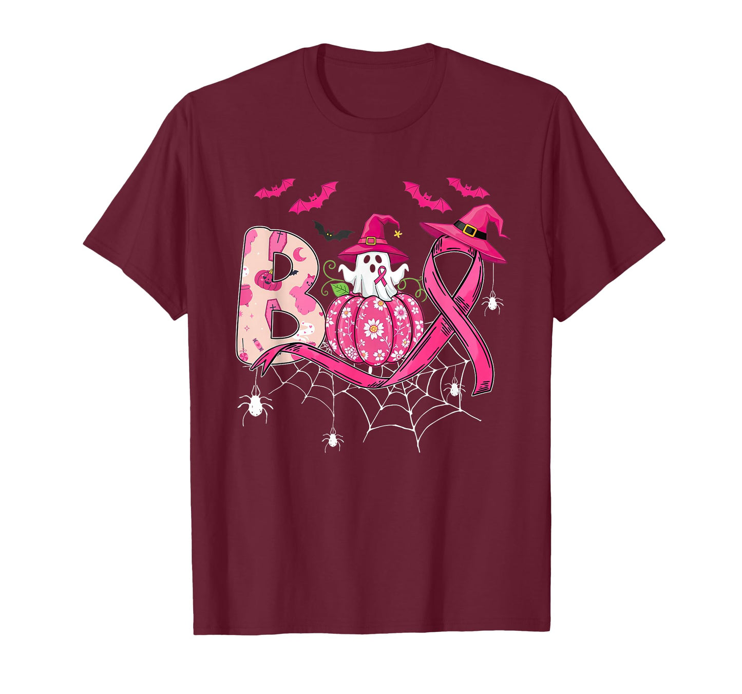 Boo Ghost Halloween Witch Breast Cancer Pink Ribbon Women T-Shirt