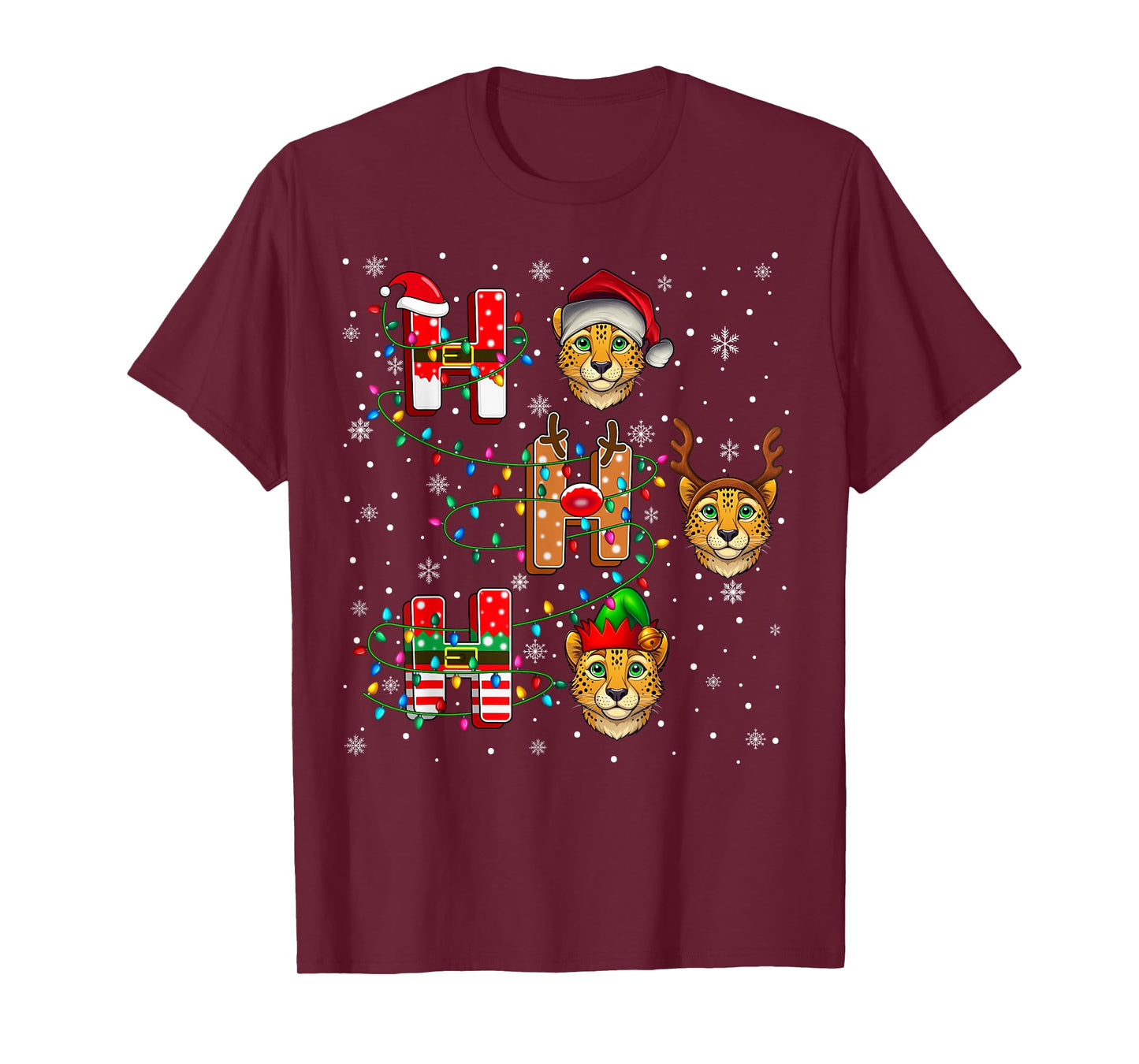 Ho Ho Ho Santa Reindeer Hat Elf Cheetah Animal Christmas T-Shirt