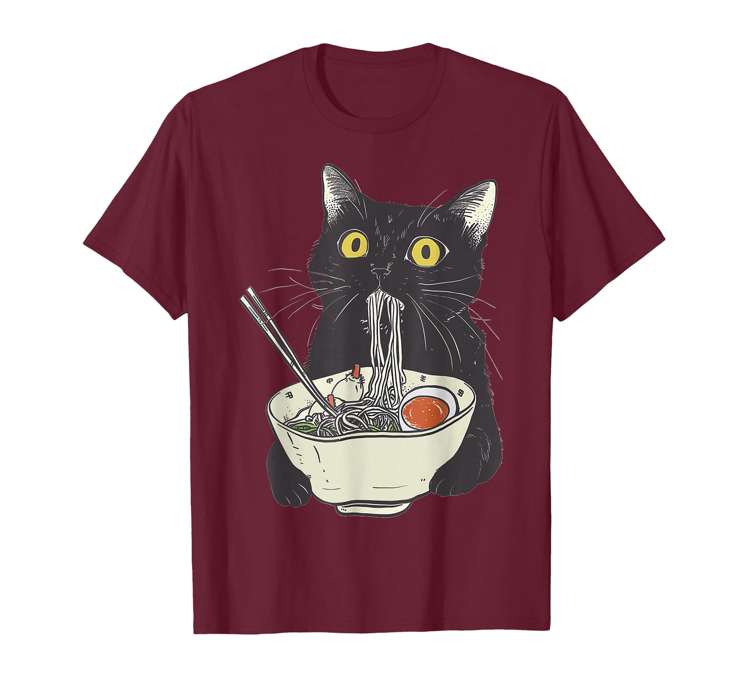 Japanese Cat Funny Cat Eating Ramen Vintage Japanese Noodles T-Shirt