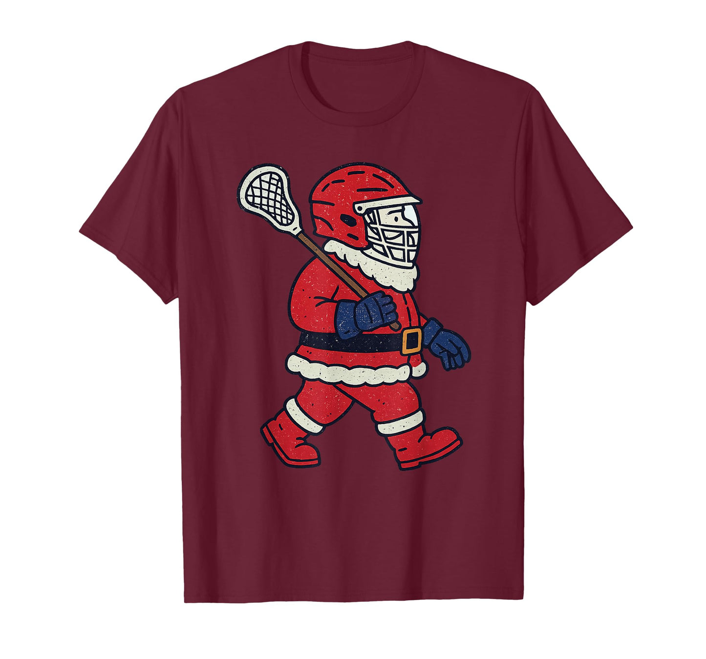 Santa Playing Lacrosse Christmas Vintage Funny Lax Xmas T-Shirt
