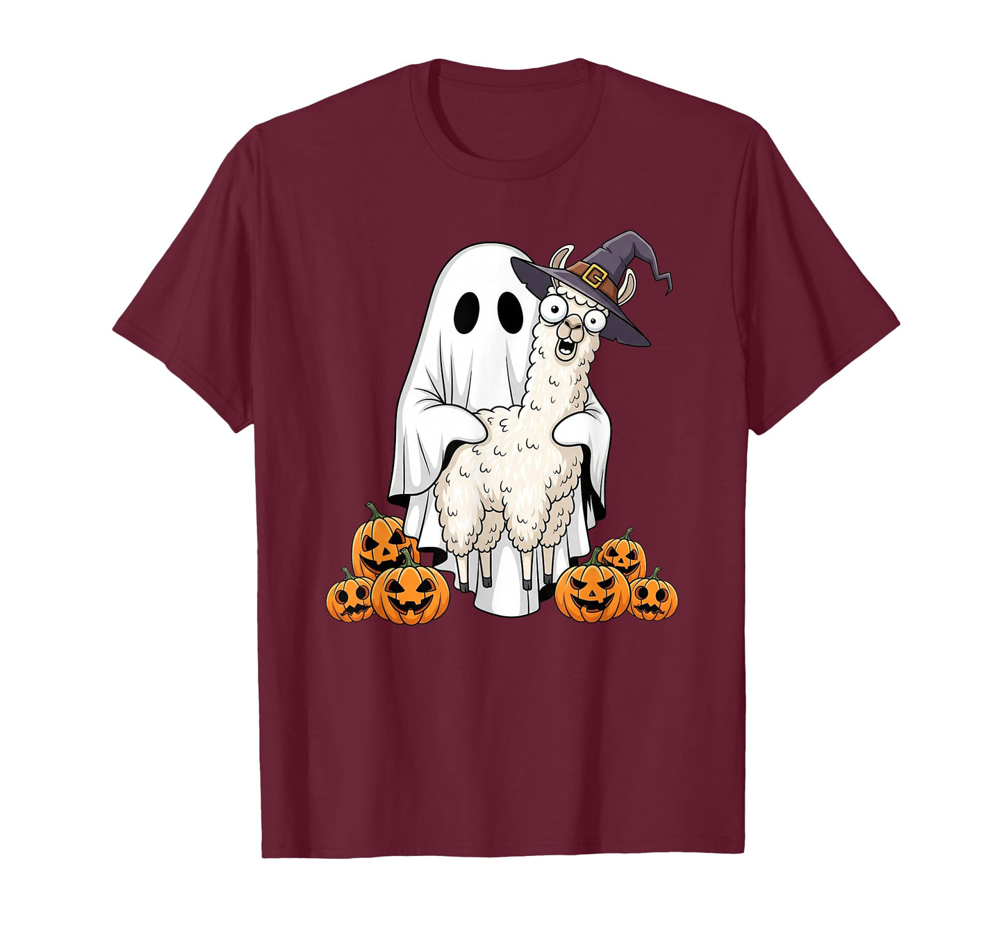 Funny Ghost Llama Pumpkin Halloween Kids Mens Womens T-Shirt