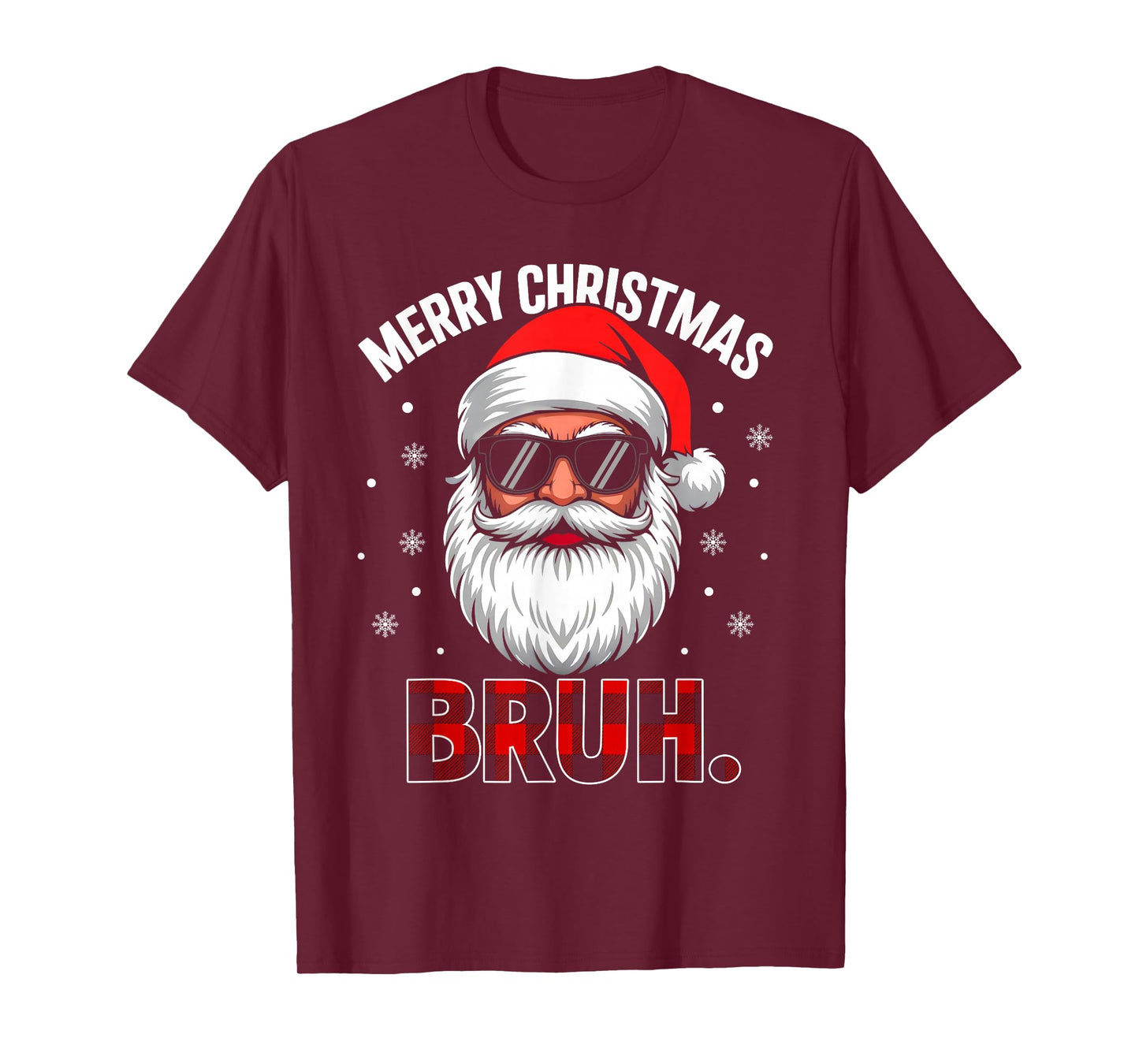 Bruh Christmas Red Plaid Boys Men Kids Funny Xmas Santa Face T-Shirt