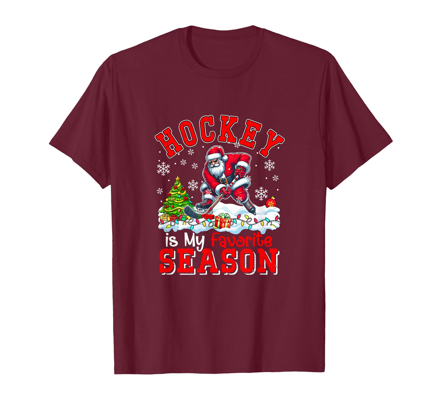 Hockey is Favorite Season Costume Player Christmas Santa T-Shirt