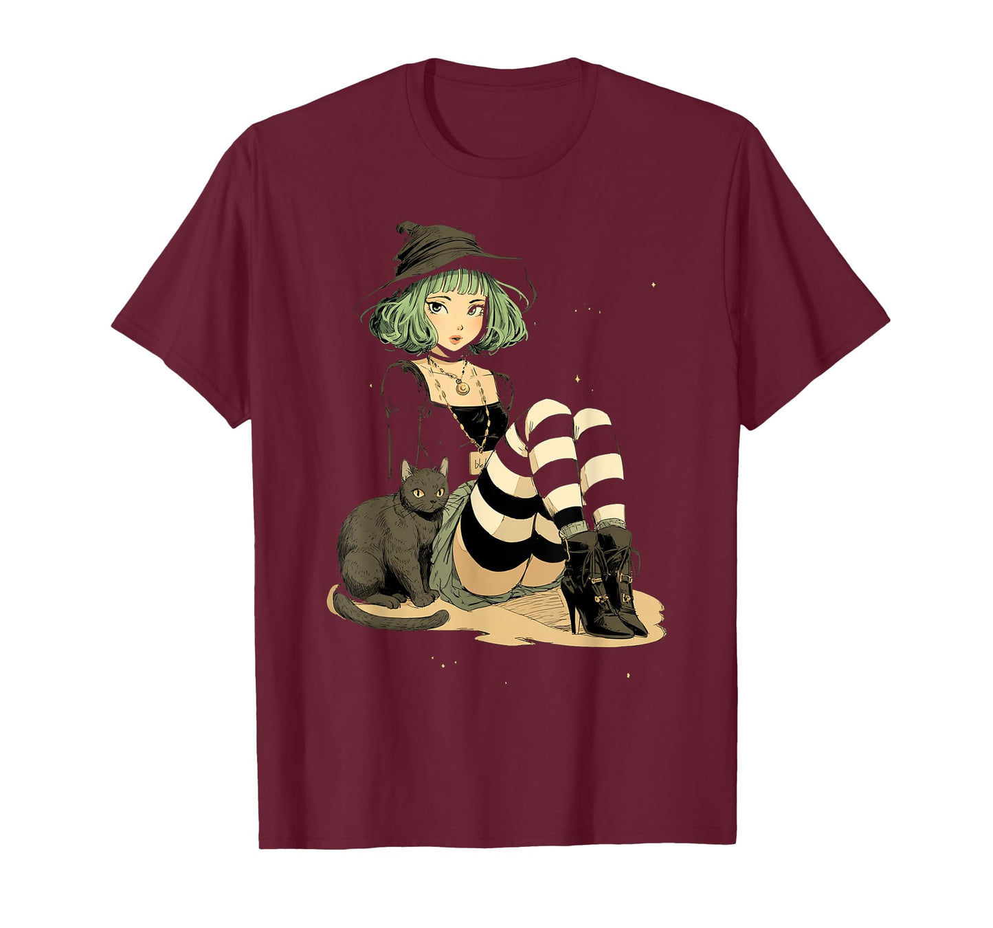 Sexy Witch Green Hair Black White Stripe Stockings Halloween T-Shirt