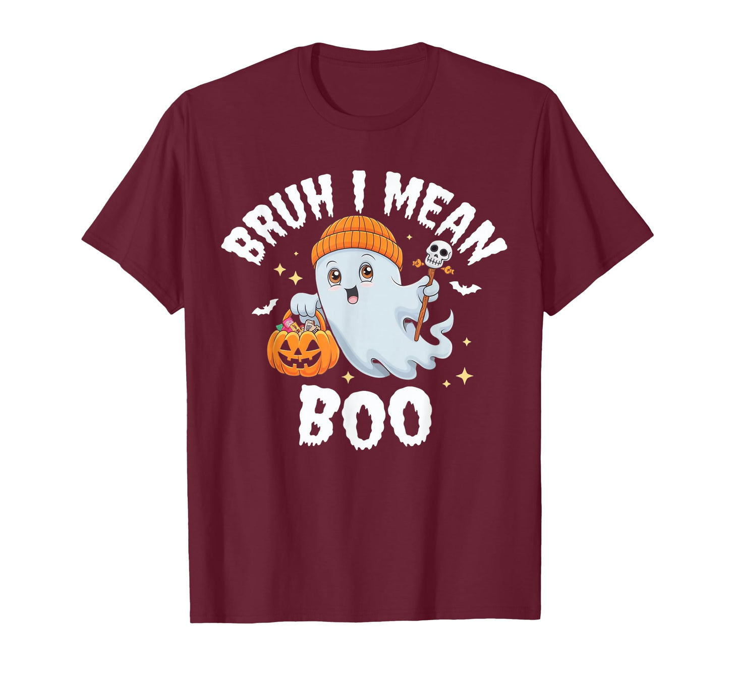 Bruh I Mean Boo Ghost Halloween Pumpkin Boys Kids Toddlers T-Shirt