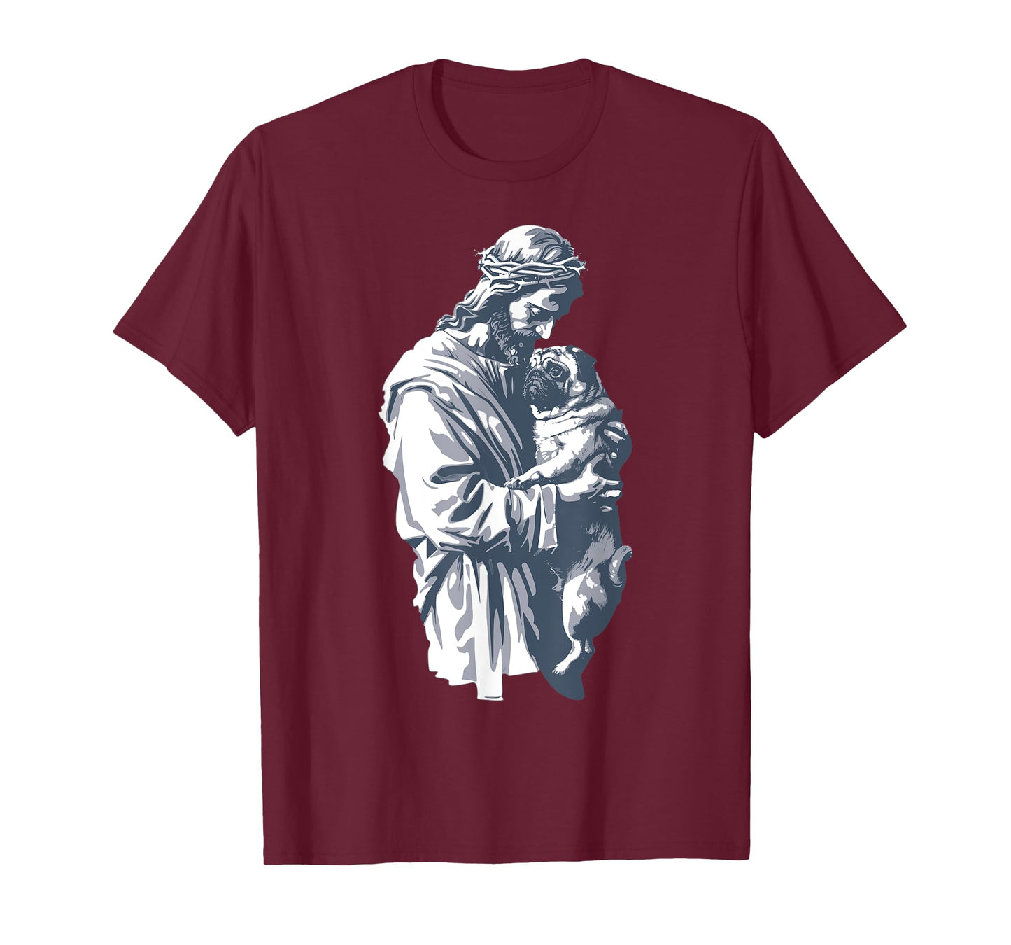 Funny Vintage Jesus Holding Cute Pug Retro 90s Christian T-Shirt