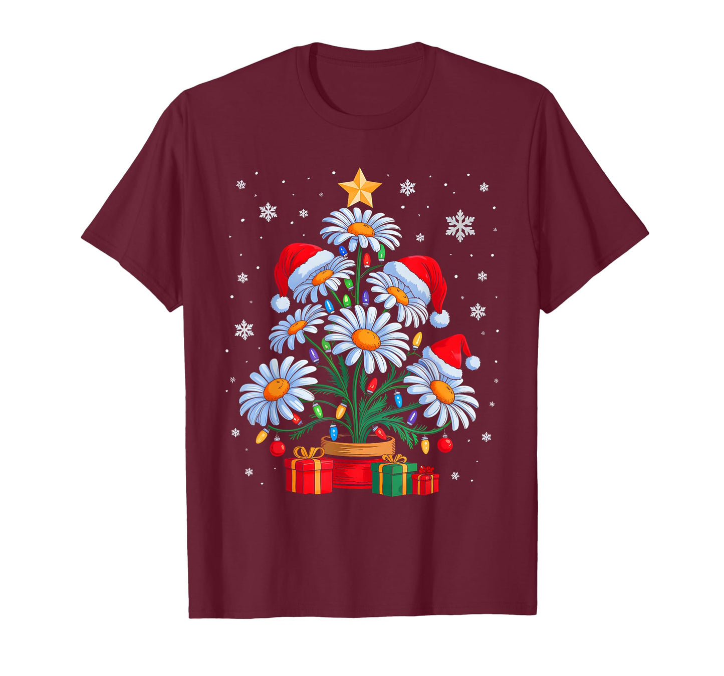 Santa Daisy Christmas Tree Xmas Lights Santa Daisy Women T-Shirt