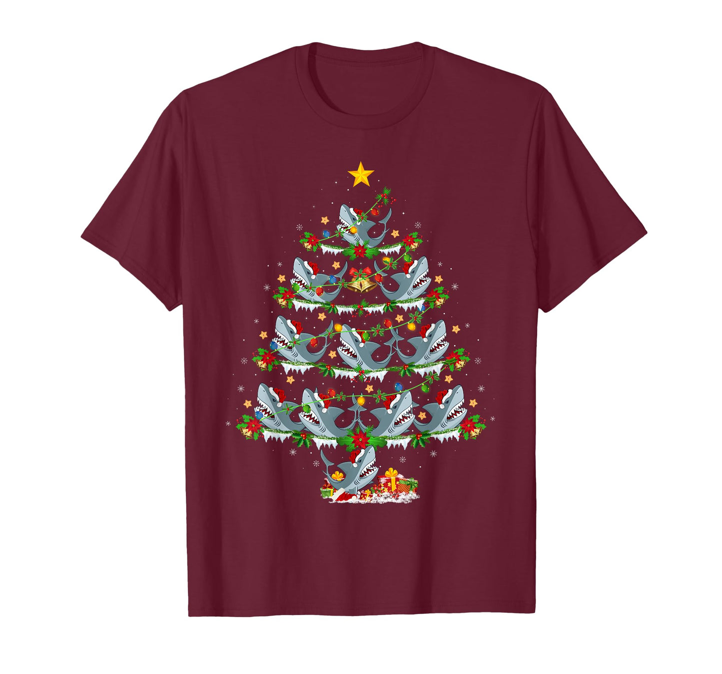 Shark Christmas Tree Lights Funny Sea Animal Xmas T-Shirt