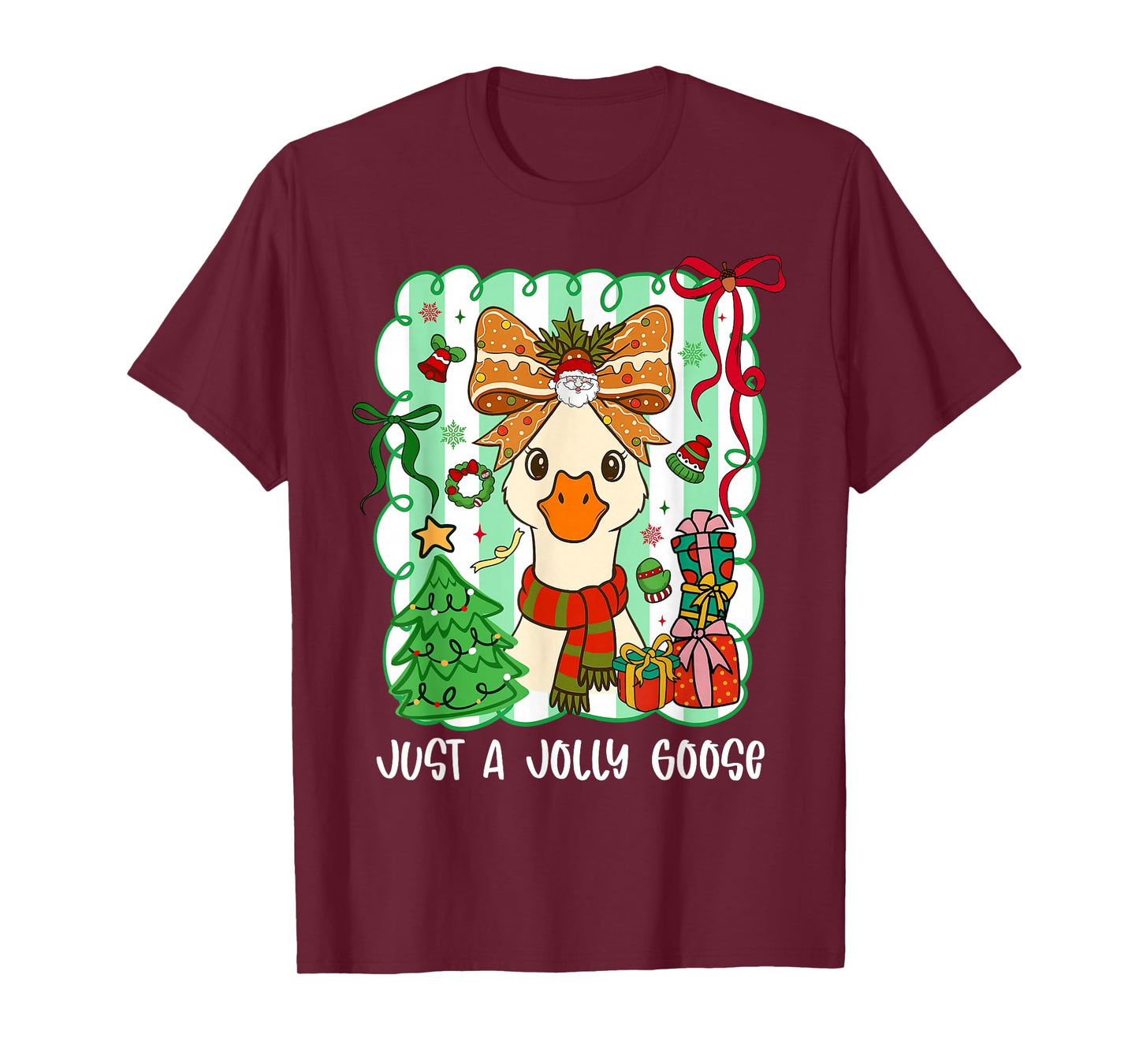 Preppy Just A Jolly Goose Cute Bow Christmas Women Girl T-Shirt