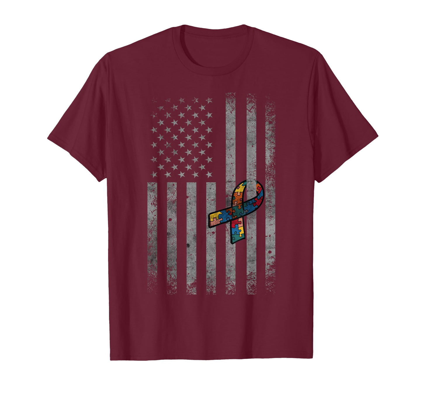 Autism Vintage American Flag Funny Autism awareness T-Shirt