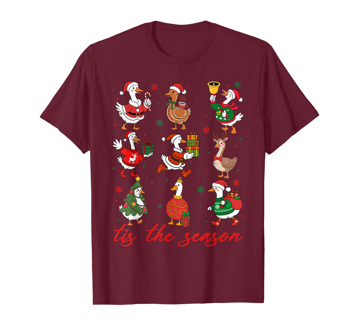 Retro Silly Goose Santa Cute Merry Christmas Tis The Season T-Shirt