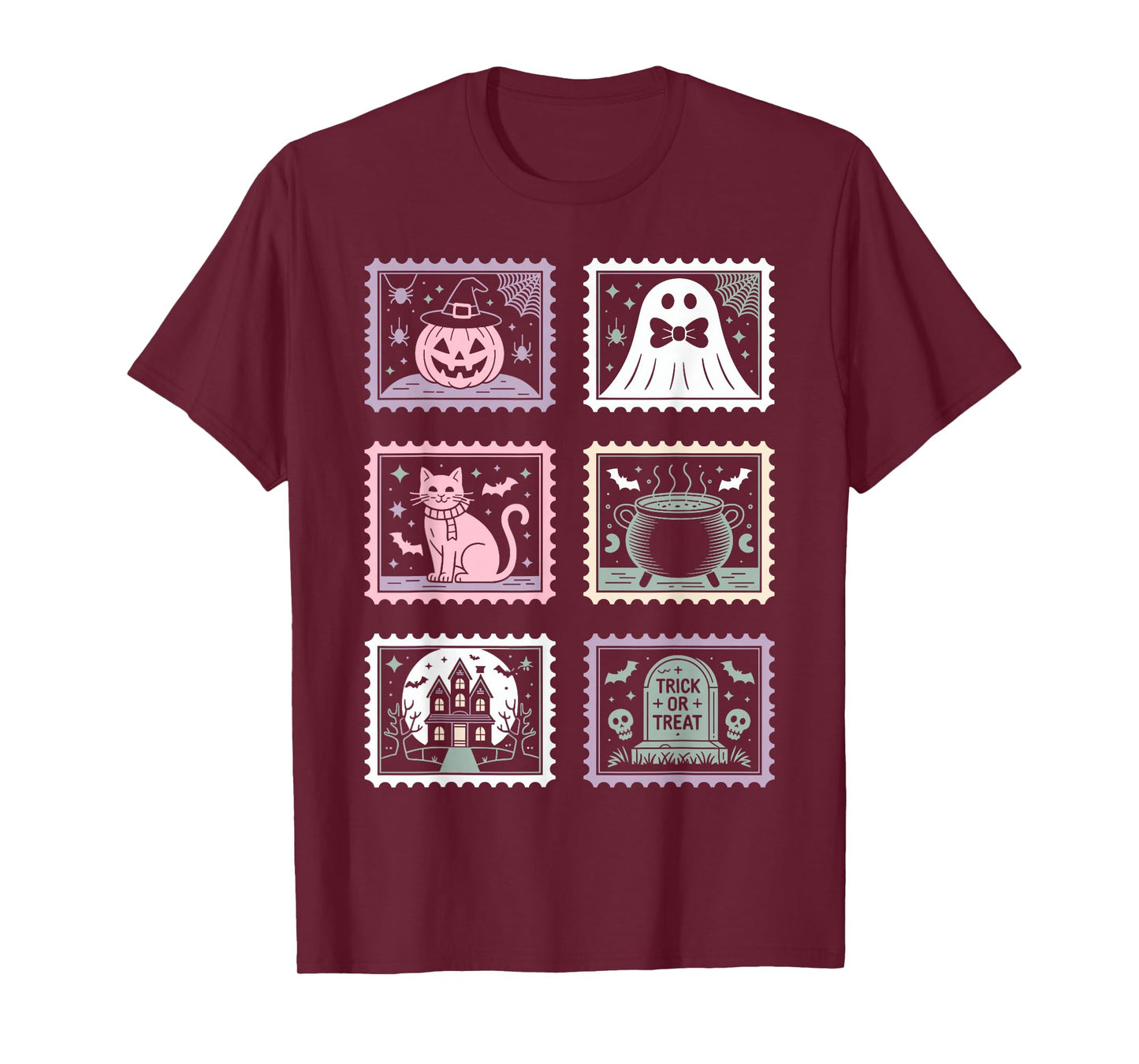 Halloween Stamps Spooky Pumpkin Ghost Cat Witch Skeleton T-Shirt