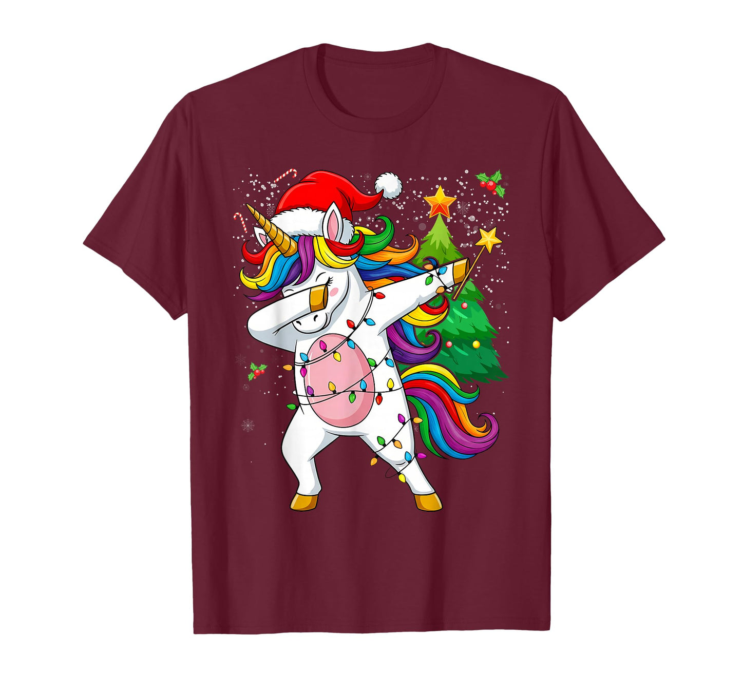 Christmas Unicorn Dab Girls Women Xmas Tree Santa T-Shirt