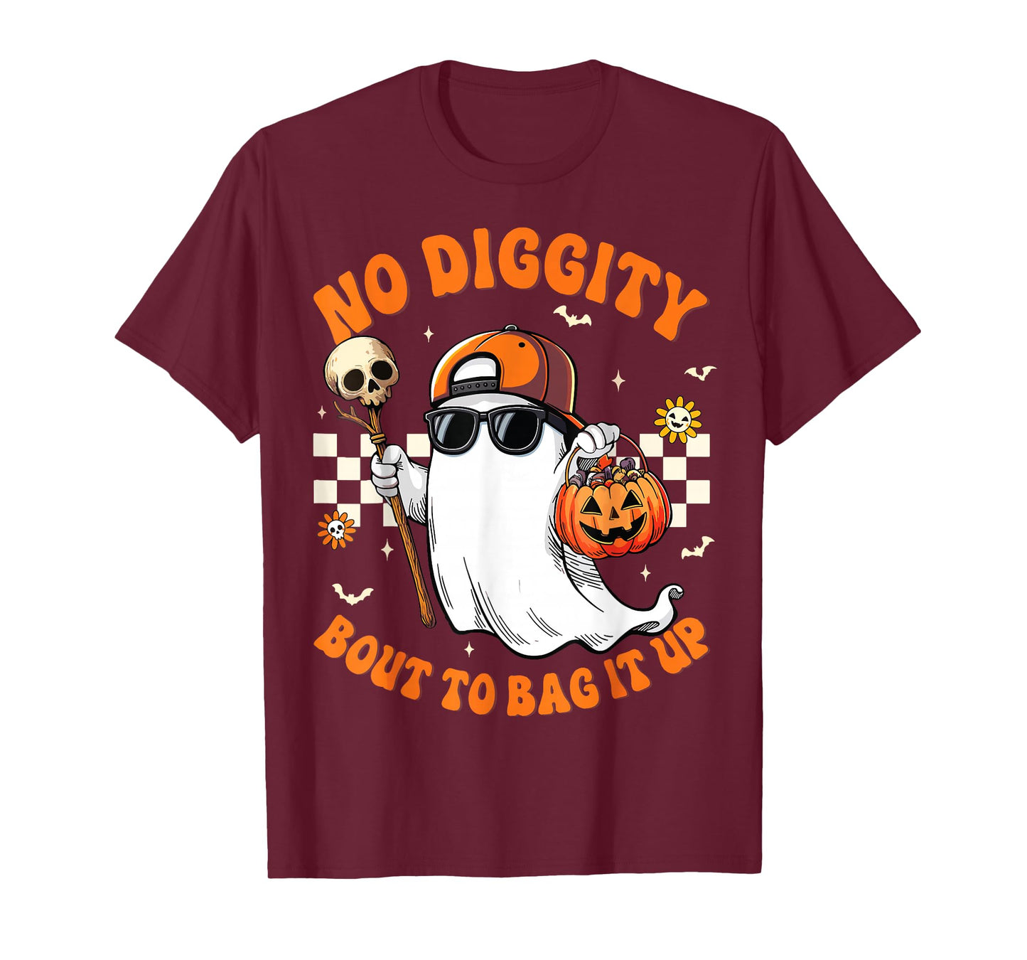 Halloween Ghost No-Diggity Bout to Bag-it Up Kids Boo T-Shirt