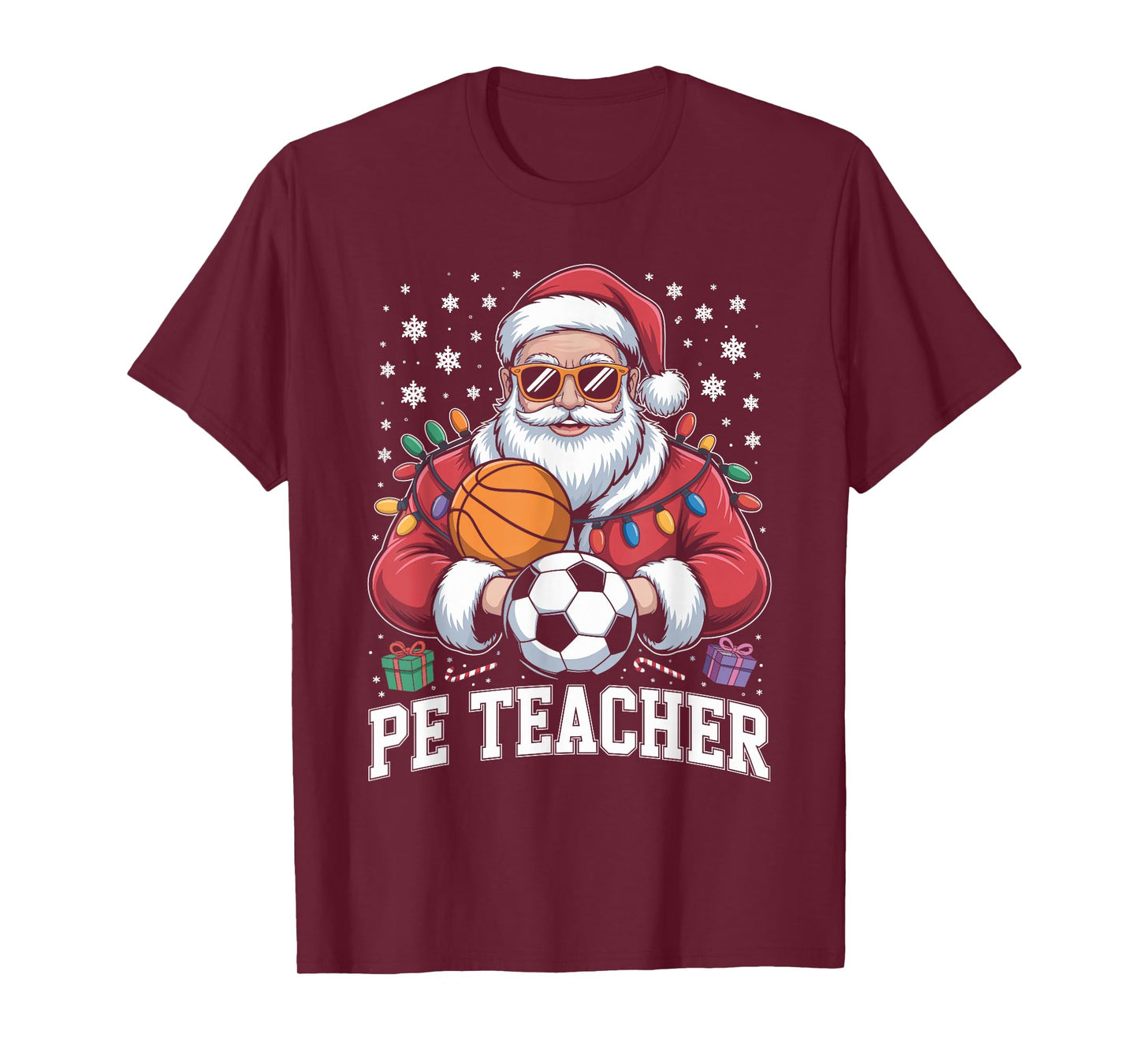 PE Teacher Christmas Santa Physical Education Xmas T-Shirt