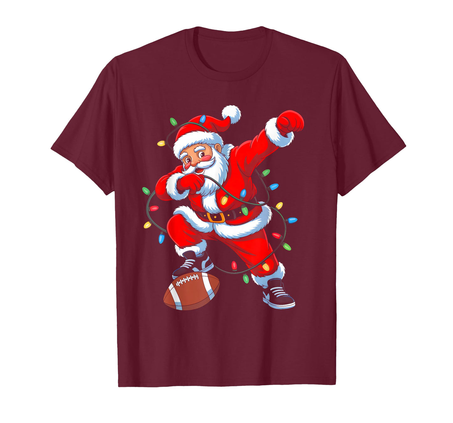 Dabbing Santa Xmas Lights Football Christmas Boys Men Kids T-Shirt