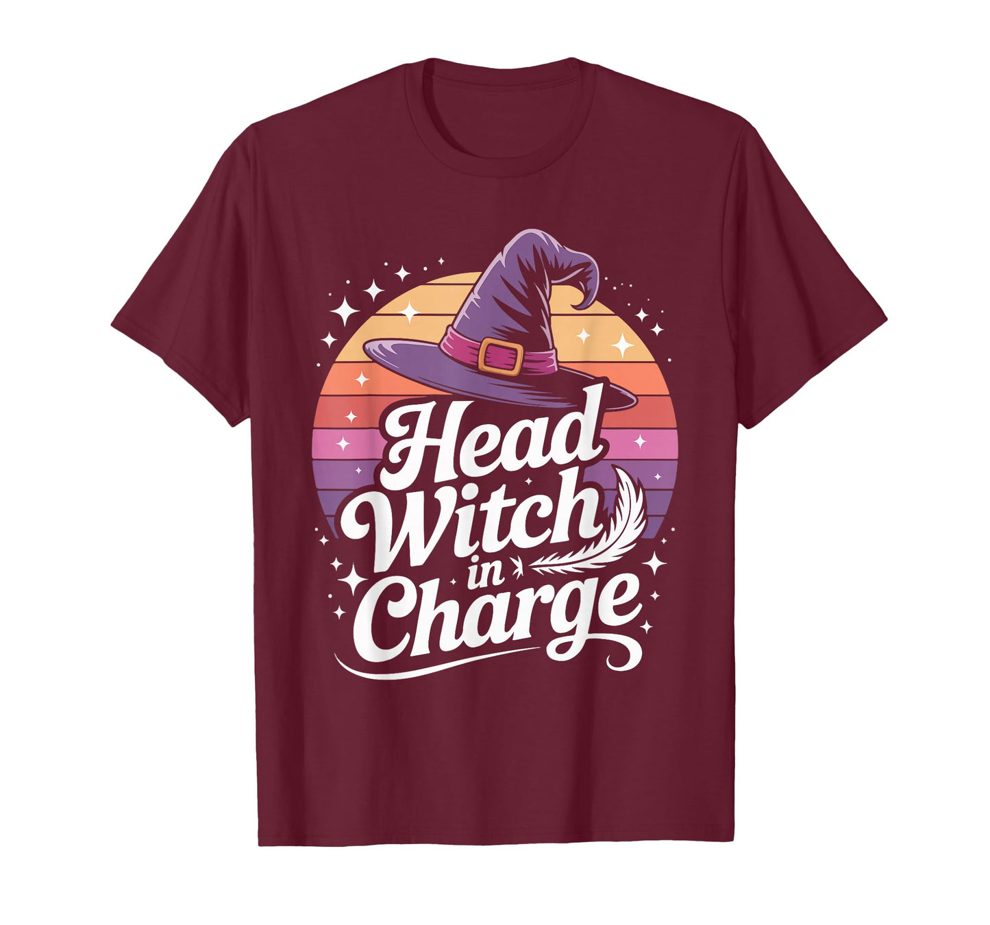 Head Witch in Charge Halloween Hat Sunset T-Shirt