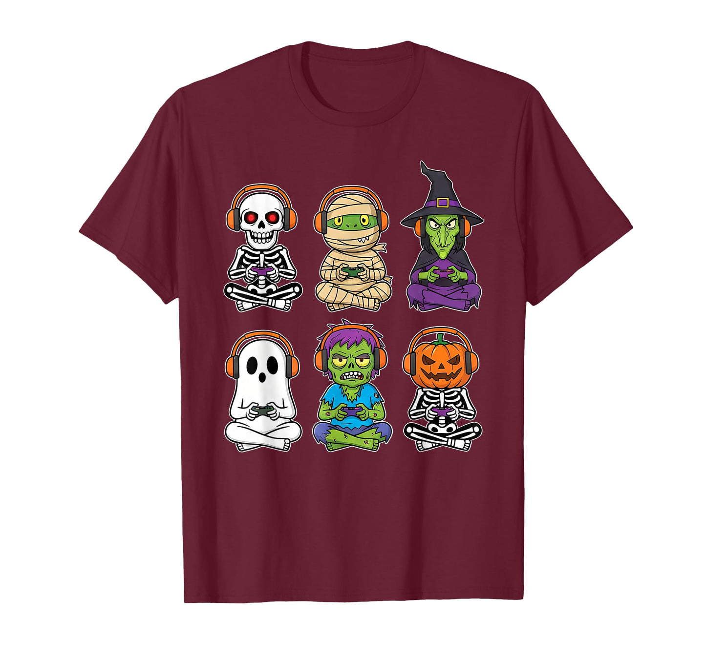 Halloween Gamer Dinosaur Skeleton Ghost Witch Pumpkin Trex T-Shirt
