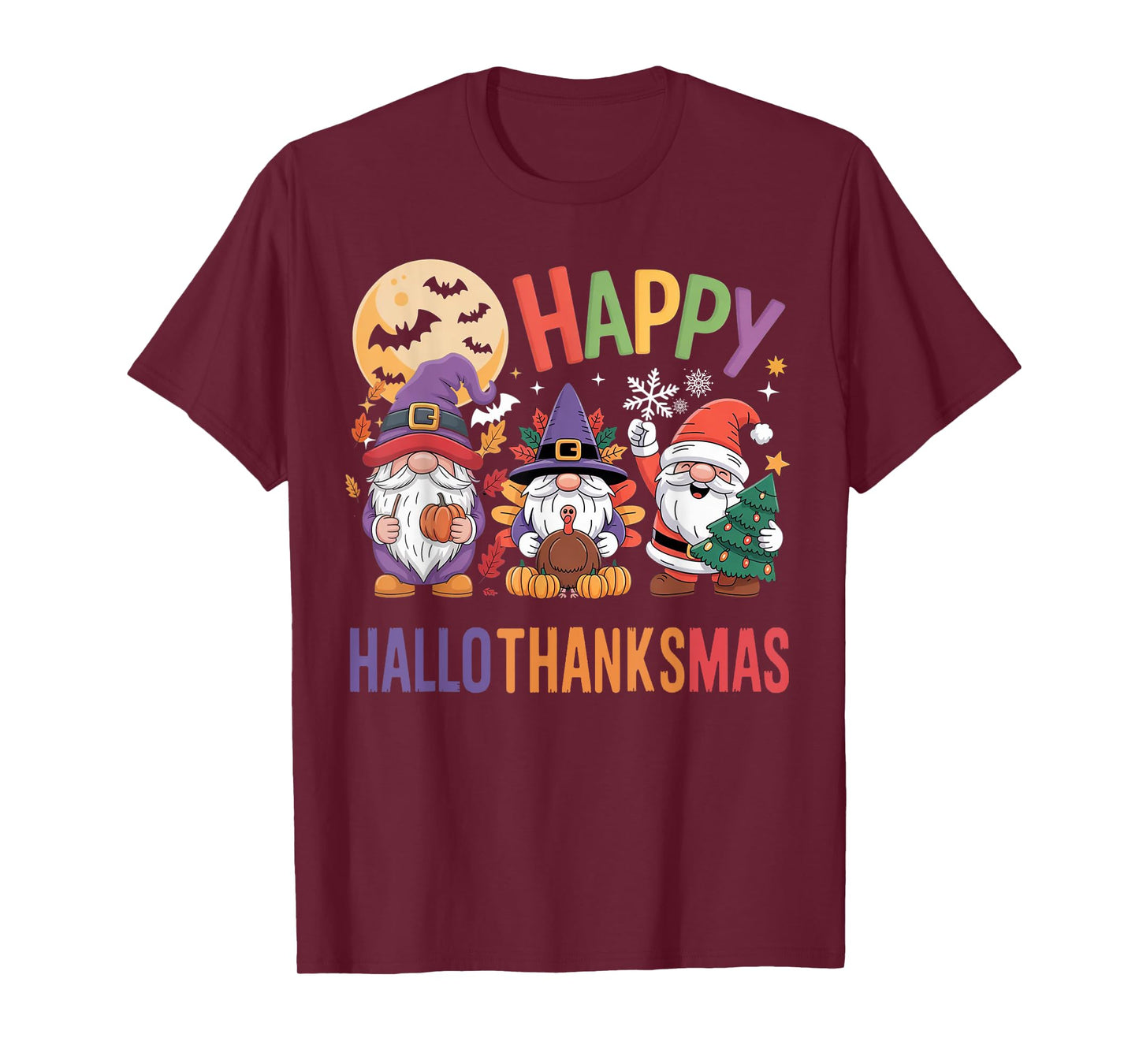 Happy Hallothanksmas Gnomes Lover Halloween Merry Christmas T-Shirt