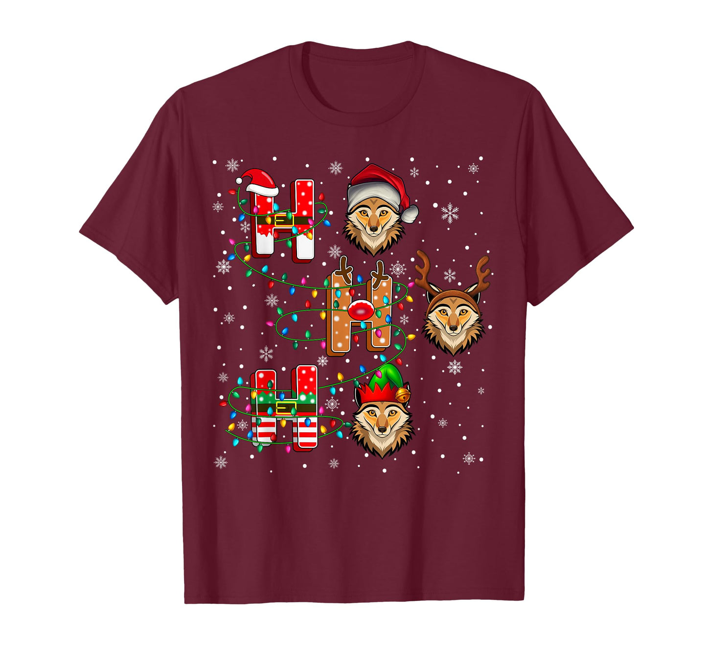 Ho Ho Ho Santa Reindeer Hat Elf Coyote Animal Christmas T-Shirt