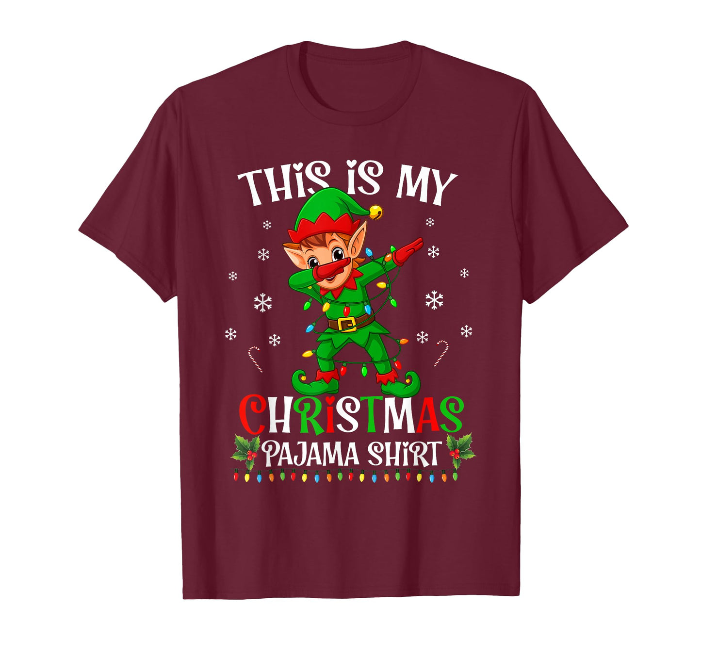 This is My Christmas Pajama Shirt Funny Elf Dabbing Lights T-Shirt