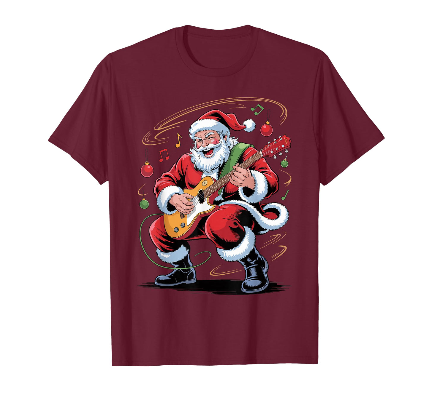 Santa Playing Guitar Funny Holiday Christmas Xmas Pajama T-Shirt