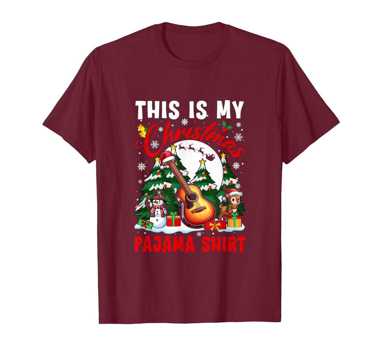 My Christmas Pajama Shirt Santa Guitar Snowman Instrument T-Shirt