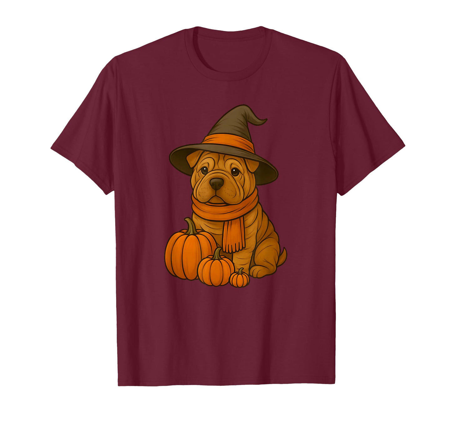 Halloween Shar Pei Dog Cute Funny Witch's Hat T-Shirt