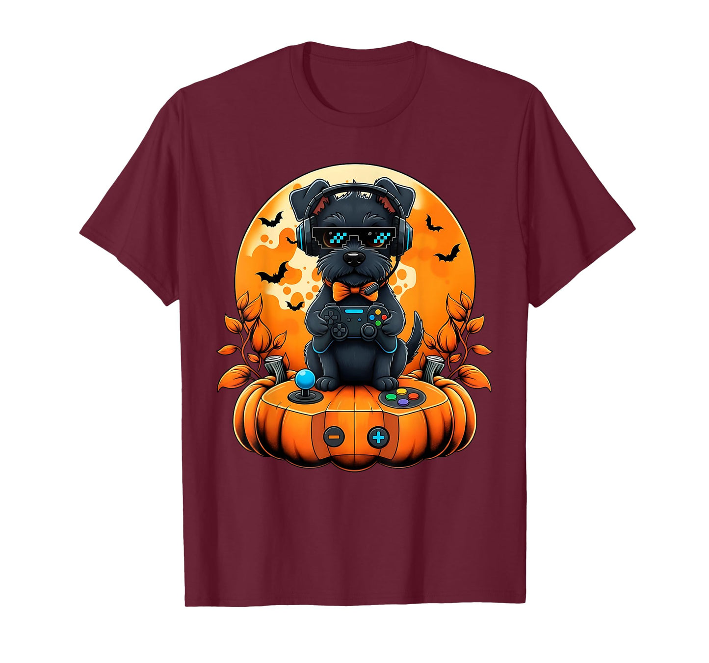 Retro Gamer Black Dog Pumpkin Halloween Fall Autumn Season T-Shirt