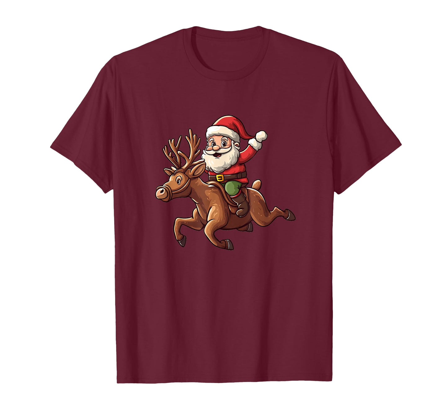 Festive Santa Claus Saddles Up on a Pretty Reindeer T-Shirt