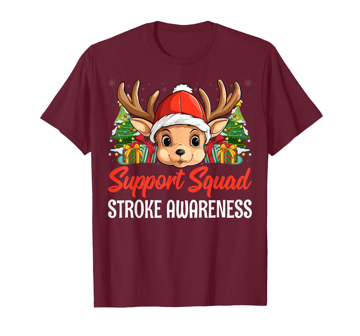 Support Squad Stroke Awareness Reindeer Santa Hat Christmas T-Shirt