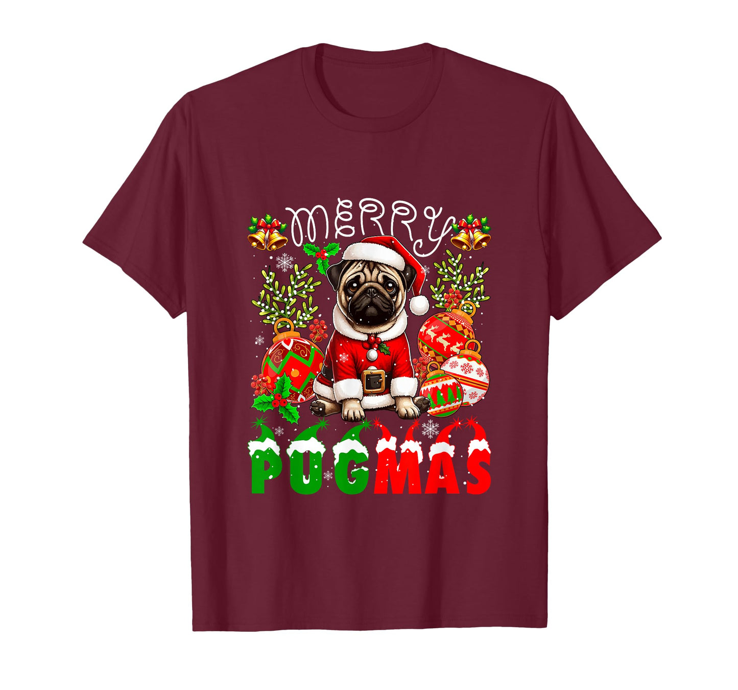 Merry Pugmas Santa Pug Decorating Xmas Owner Family T-Shirt