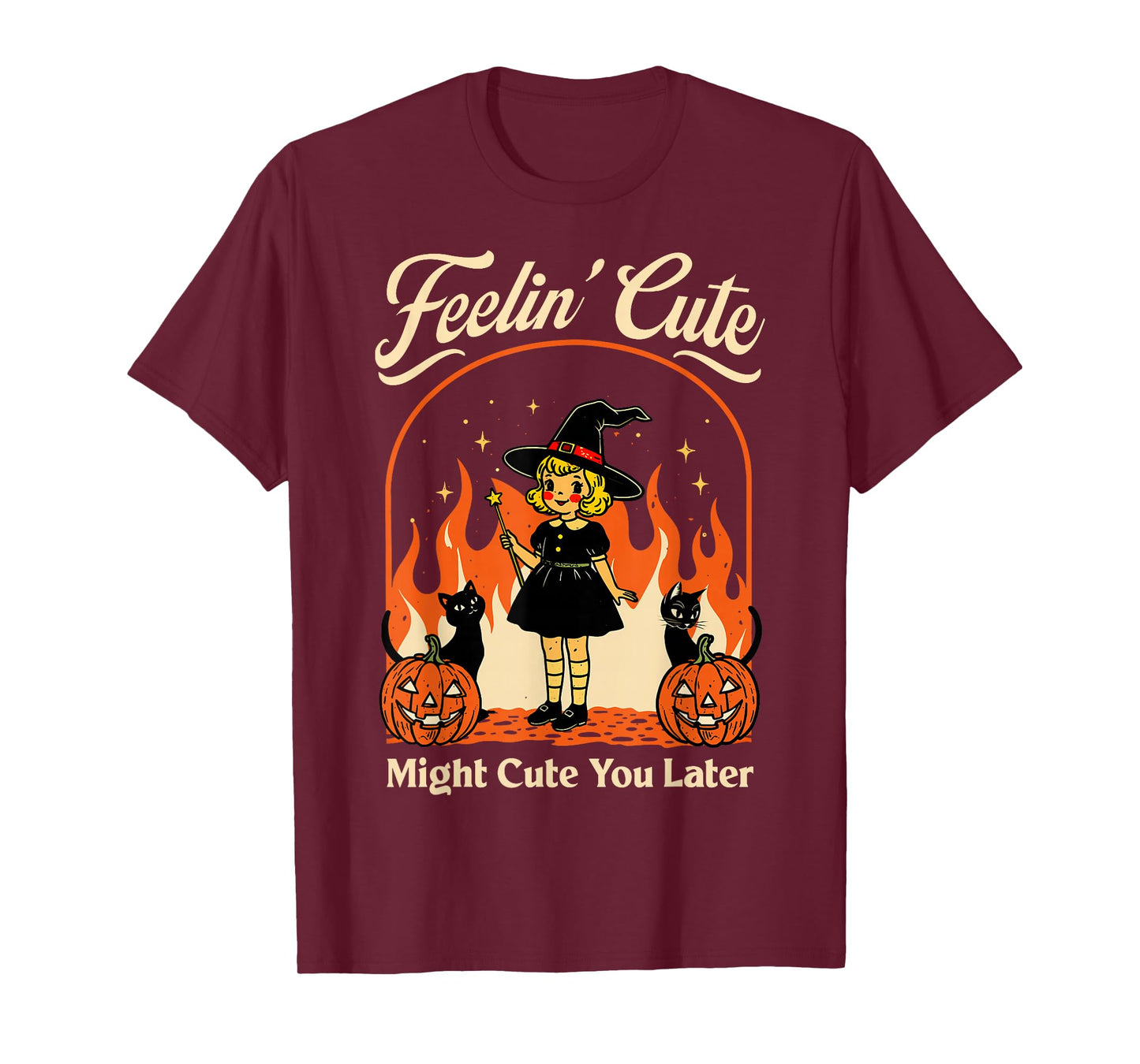 Feeling’s Cute Might Curse You Later Halloween Black Cat T-Shirt