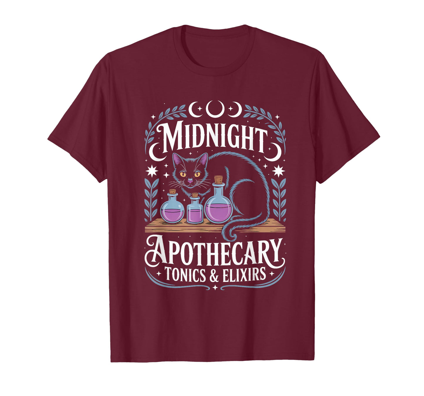 Midnight Apothecary Black Cat Witch Mystical Tonics T-Shirt