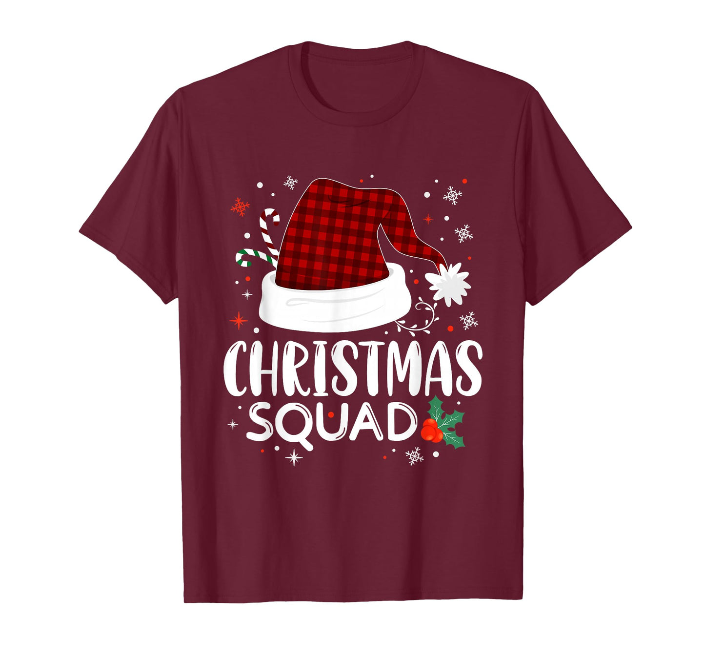Christmas Squad Red Buffalo Plaid Santa Hat Xmas Pajamas T-Shirt