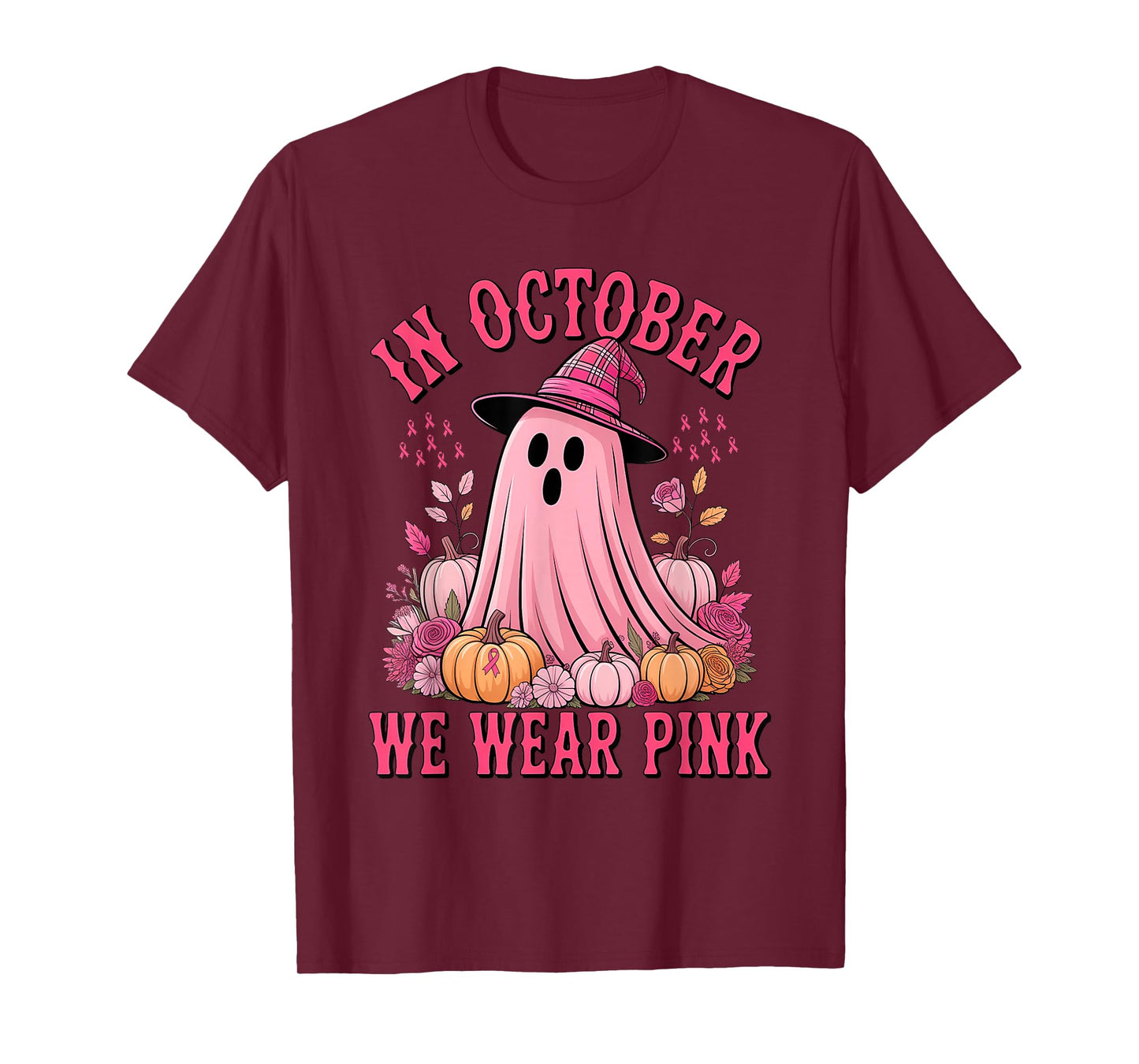 Pink Ribbon Halloween Breast Cancer in October We Wear Pink T-Shirt