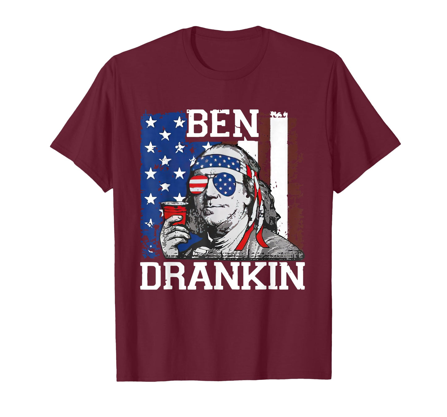 Funny Ben Drankin 4th Of July USA Flag Men Drinking Beer T-Shirt